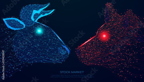 Abstract Polygon and Spot Bull Market and Bear Market, Stock Market Trend Concept, Stock Marketing Investment, Difference Between Uptrend and Downtrend stocks, and Financial.