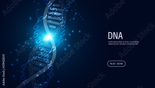 abstract technology science concept DNA genes genetic editing blended with modern technology binary futuristic on hi tech blue background