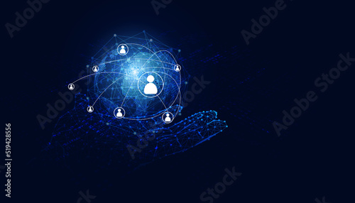 Abstract hand Technology Communication Borderless Internet 5G Internet of Things communication between people, business, network on a modern background futuristic digital