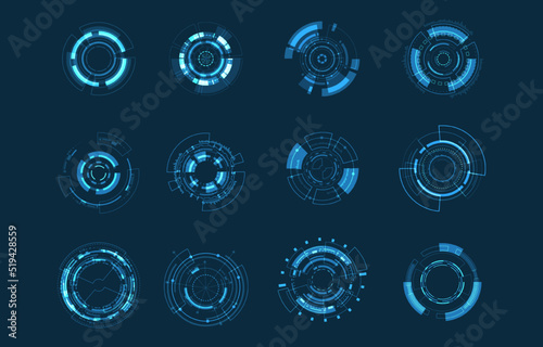 Abstract Technology Circle Set Use For Interface Graphic Design Elements Motion Modern Technological Retouching Video Motion.Editable Stroke
