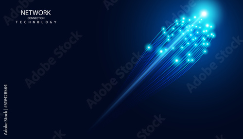 Abstract Wireless Internet Fiber High Speed 5G or 6G Fast Connection On Blue Background Futuristic Modern Hi-Tech