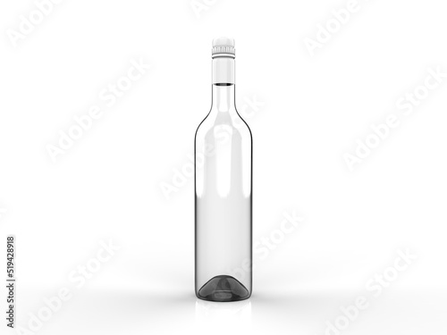 isolated solid clear glass wine bottle on white background