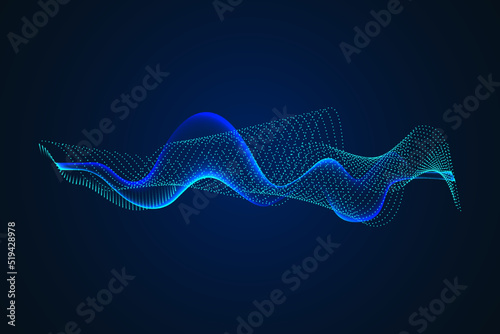 Sound wave illustration on a dark background. Abstract blue digital equalizer indicators. Voice graph meter or audio electronic tracks.Vector horizontal sonic vibration spectrum.