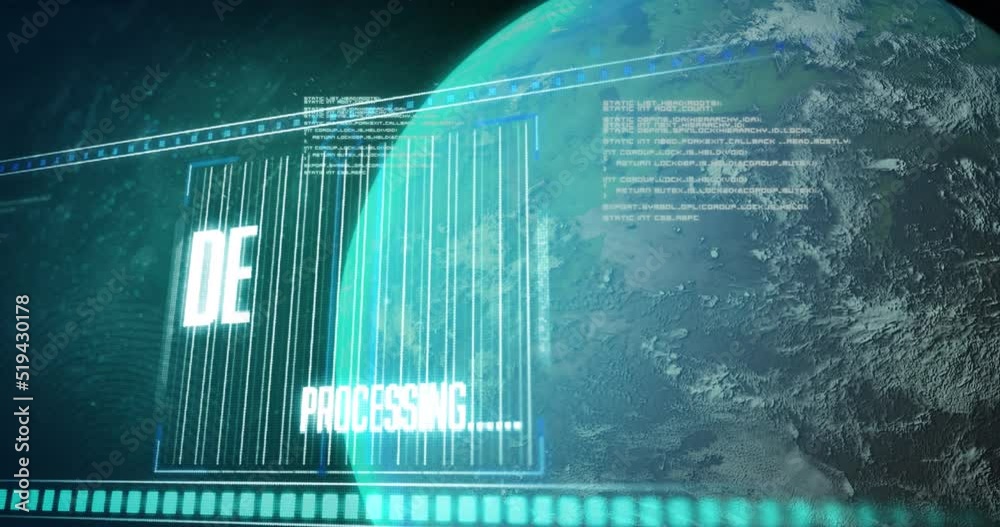 Animation of deleting files, data and globe on green background