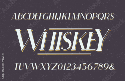 Whiskey vector font premium italic style trendy typography for decoration, logo, poster, t shirt, card, sale banner, printing on fabric, industrial. Cool typeface. Moderny alphabet. 10 eps
