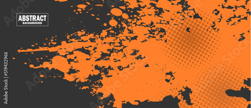 Dark gray and orange abstract background with grunge brush stroke and halftone style. vector illustration