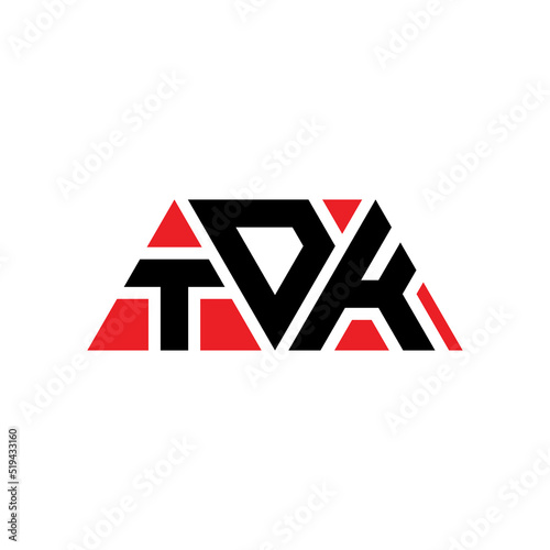 TDK triangle letter logo design with triangle shape. TDK triangle logo design monogram. TDK triangle vector logo template with red color. TDK triangular logo Simple, Elegant, and Luxurious Logo... photo