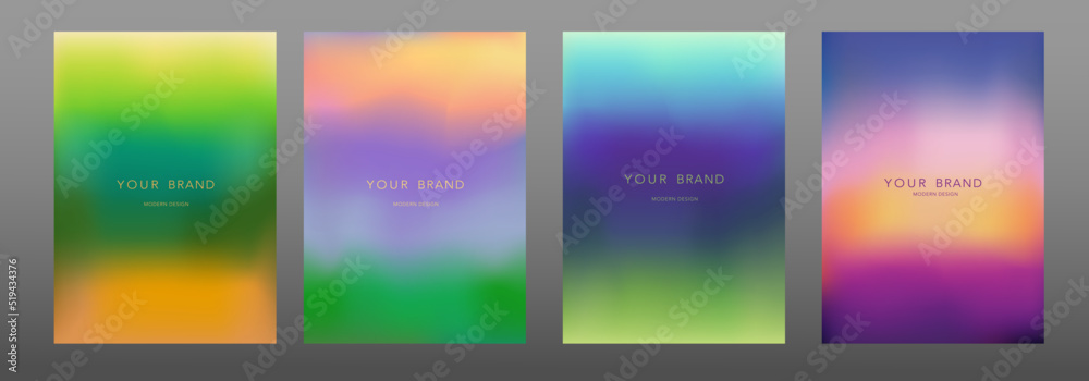 Contemporary cover design set. Fluid gradient background vector. Cute and minimalist style posters with bright abstract blurred colors. Modern wallpaper design for social media, banner, flyer, card. 