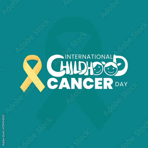 international childhood cancer day lettering design with yellow color ribbons.