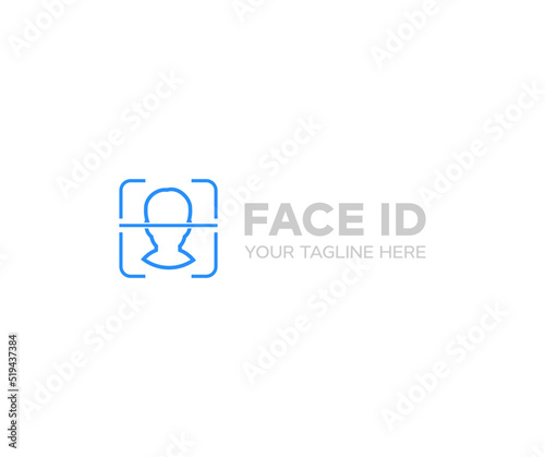 Face identification and recognition logo design. Technology scan access protection, biometric authentication outline vector design and illustration.