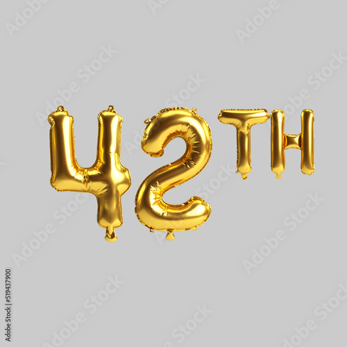 3d illustration of 42th golden balloons isolated on white background