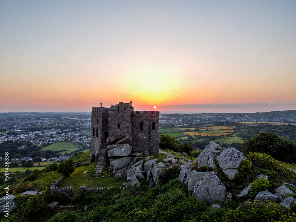 carn brea castle at sunrise