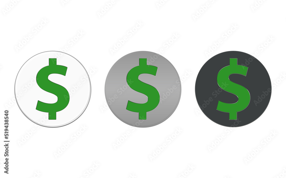 Dollar coin icon set isolated on white background Dollar coin icon set isolated on white background