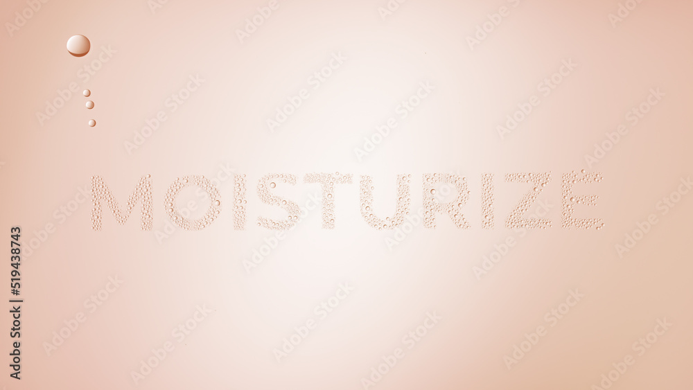 Word moisturize printed with clear bubbles on the glass surface on beige background | moisturizing concept