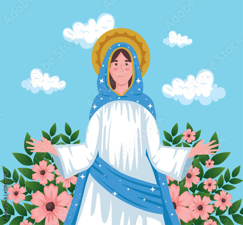 virgin in floral garden