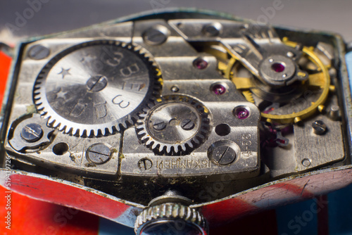 Mechanical watch mechanism close up