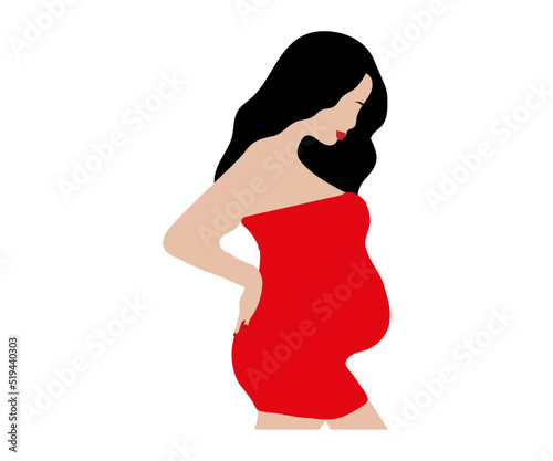 Pregnant brunette with red lips
