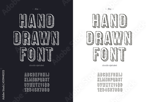 Vector hand draw font set for t shirt, book, decoration, party poster, logo, promotion, card, sale banner, printing on fabric. Cool alphabet modern 3d typography. Trendy typeface. 10 eps