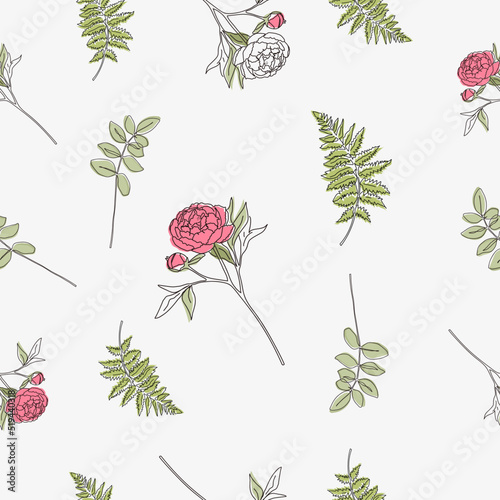 Flower peony seamless pattern. print for wrapping paper, textile, decor, wallpaper, notebook with white background.