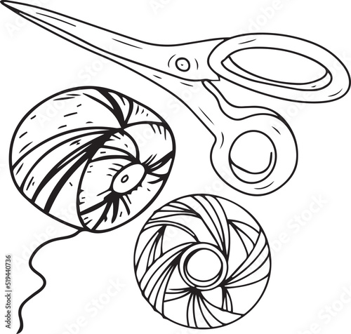 Embroidery sewing embroidery set doodles hand drawn hoop thread scissors separate elements on a white background sketch
