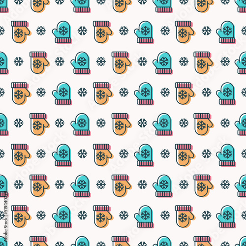 Christmas mitten pattern flat color scandinavian style on white background for poster, christmas sale, greeting card, web design, product promotion and material, decoration. Vector Illustration