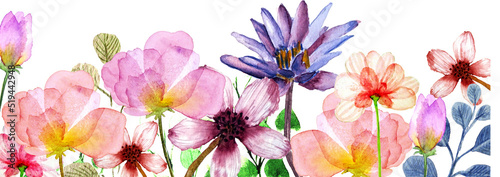 Sfondo floreale con fiori ad acquerello colorati