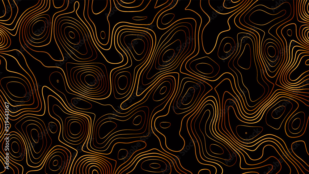 Topographic map. Abstract background with lines and circles. Gold