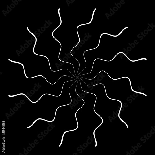 Abstract white wavy rotated lines. Geometric art. Design element for border frame, round logo, blackout tattoo, sign, symbol, web pages, prints, template, pattern and abstract background