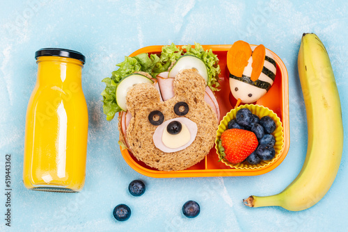 Lunch box with funny bear sandwich