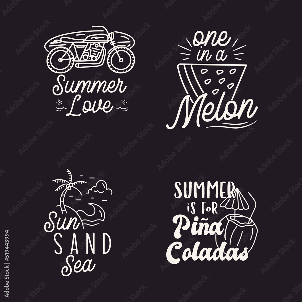 Summer badges set with different quotes and sayings - Sun Sand Sea. Retro beach logos. VIntage surfing labels and emblems. Stock vector graphics
