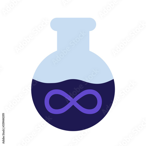 Elixir of life - flask with infinity symbol of magical drink and potion of longevity, youthfulness and stoppage of ageing and aging. Vector illustration isolated on white..