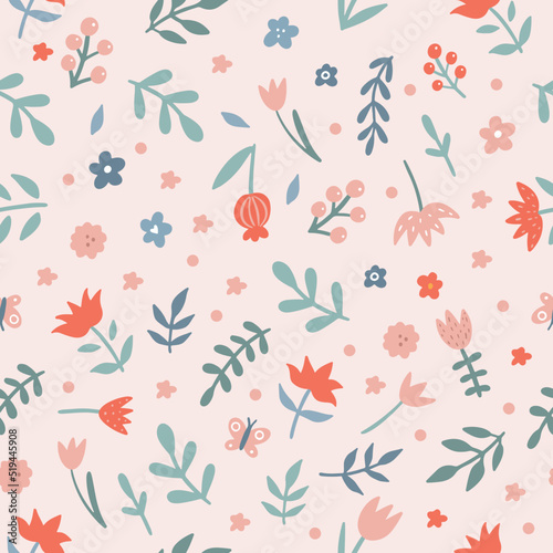 Seamless floral pattern. Creative blooming texture. Great for fabric, textile. Vector Illustration