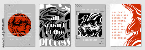 Set of abstract posters in cyberpunk style for your banner, flyer or business card. Modern, trendy colors, minimalism art.