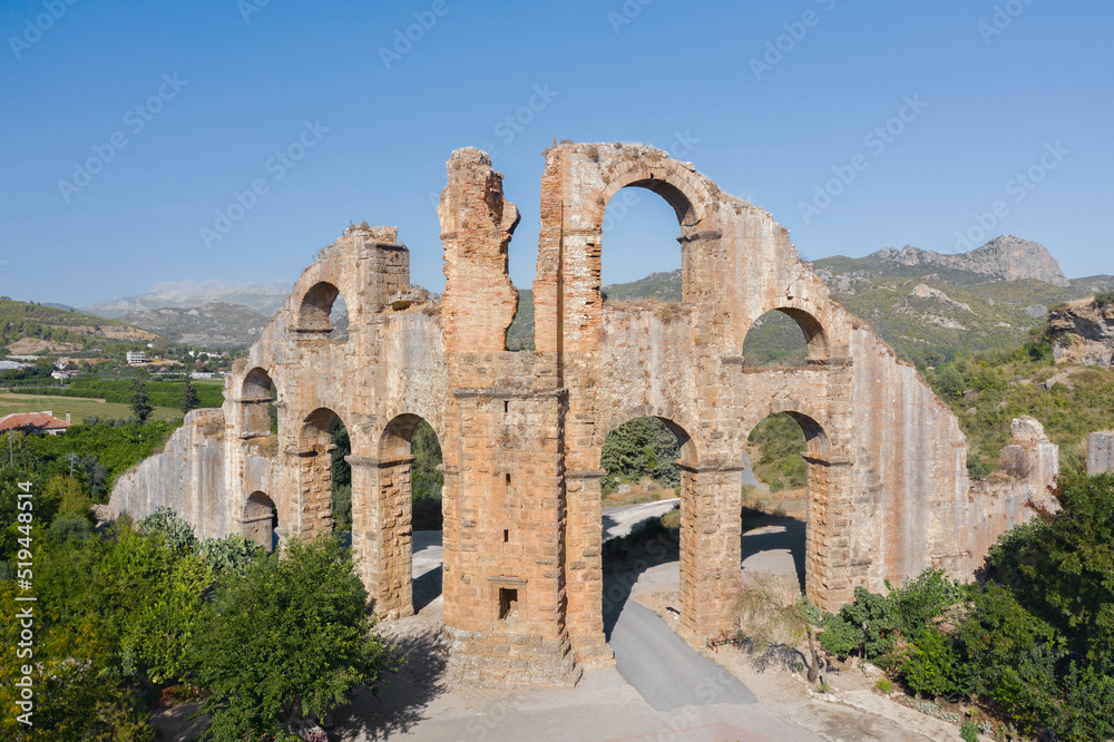 Roman aqueduct at Aspendos. Tower for turning water. Ruin. Turkey