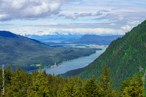 Fototapeta Naklejka Na Ścianę i Meble -  View of the river and airport of Juneau in Alaska as seen from Mt Roberts