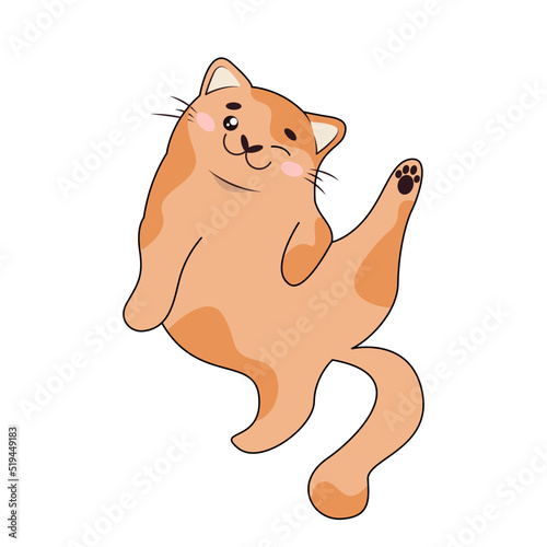Vector illustration of a cute winking ginger cat. Happy playful pet