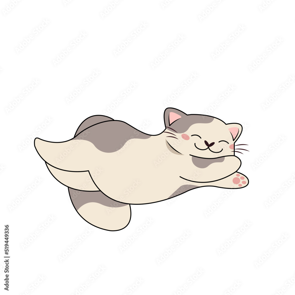 Vector illustration of a sleeping spotted cat. Relaxation. Cute pet
