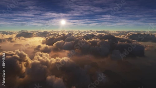 Sunset from above clouds (from timelapse to normal speed). Sped up view of sunset as seen from an airplane.