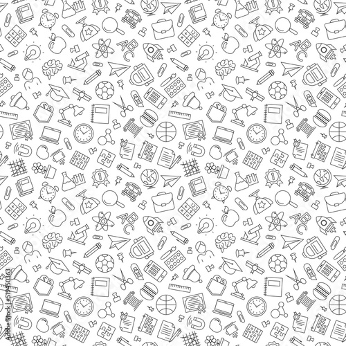 Pattern of welcome back to school with modern thin line icons school supplies on white background. Back To School Background. Back to school super shopping. Super sale. Vector illustration.