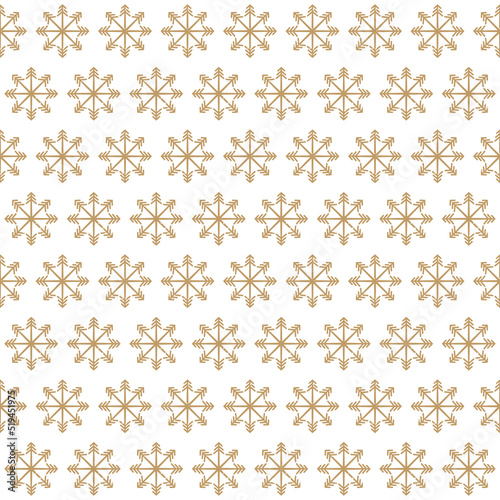 Christmas snowflake gold style seamless pattern on white background. Christmas decoration element. Vector Illustration