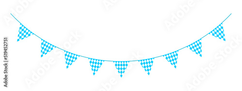 Oktoberfest garland in traditional Bavarian colors. Party bunting for German beer festival with blue and white rhombus pattern. Decoration for invitation card, poster, banner. Vector flat illustration