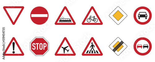 International traffic sign set. Traffic symbols. Vector illustration.