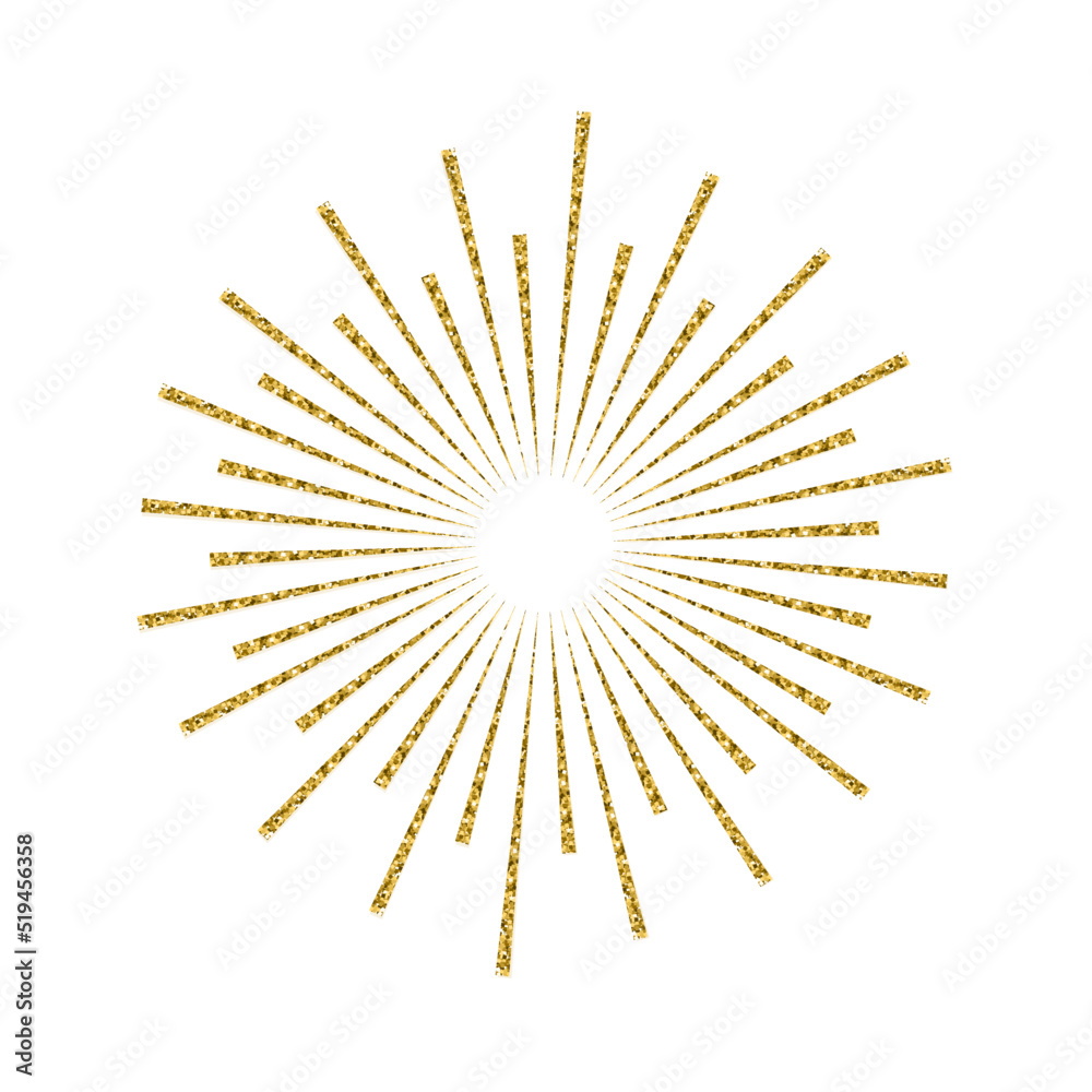 Obraz premium Sunburst gold glitter effect isolated on white background. Light starburst design element use for logo, labels and badges. Vector Illustration