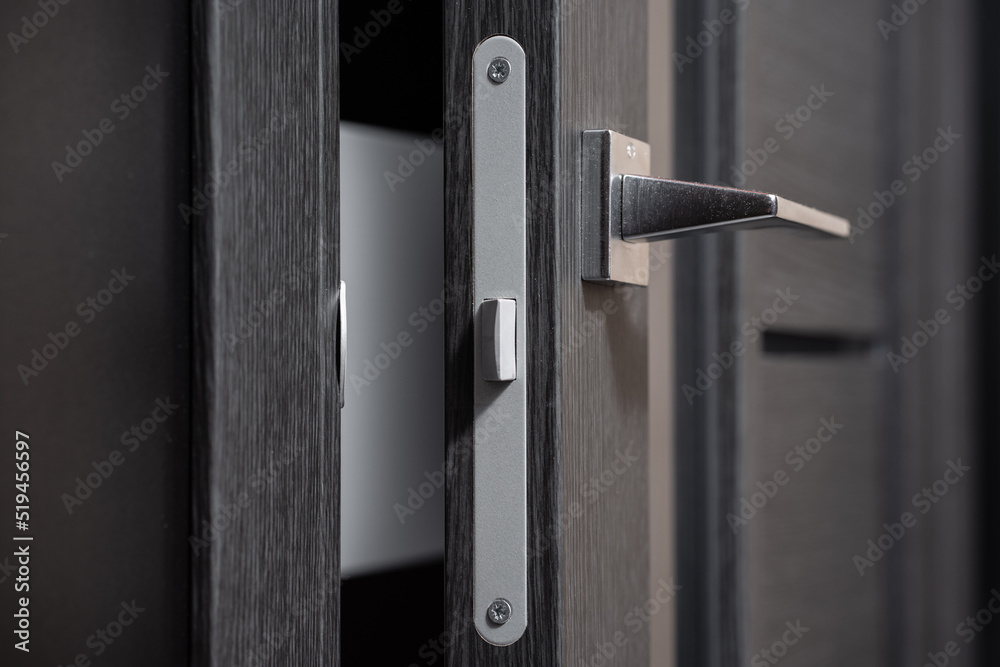 modern and secured metal door handle and latch detail modern and secured metal door handle and latch detail
