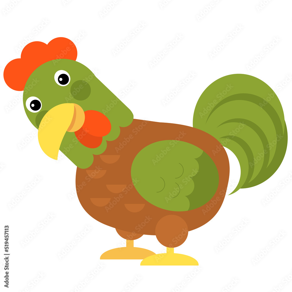 Fototapeta premium Cartoon scene chicken hen rooster is standing illustration