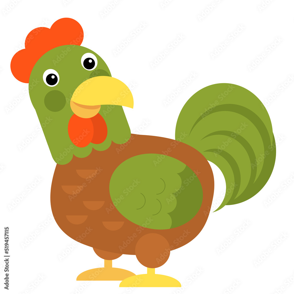 Fototapeta premium Cartoon scene chicken hen rooster is standing illustration