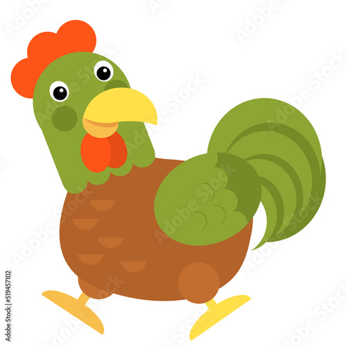 Cartoon scene chicken hen rooster is standing illustration