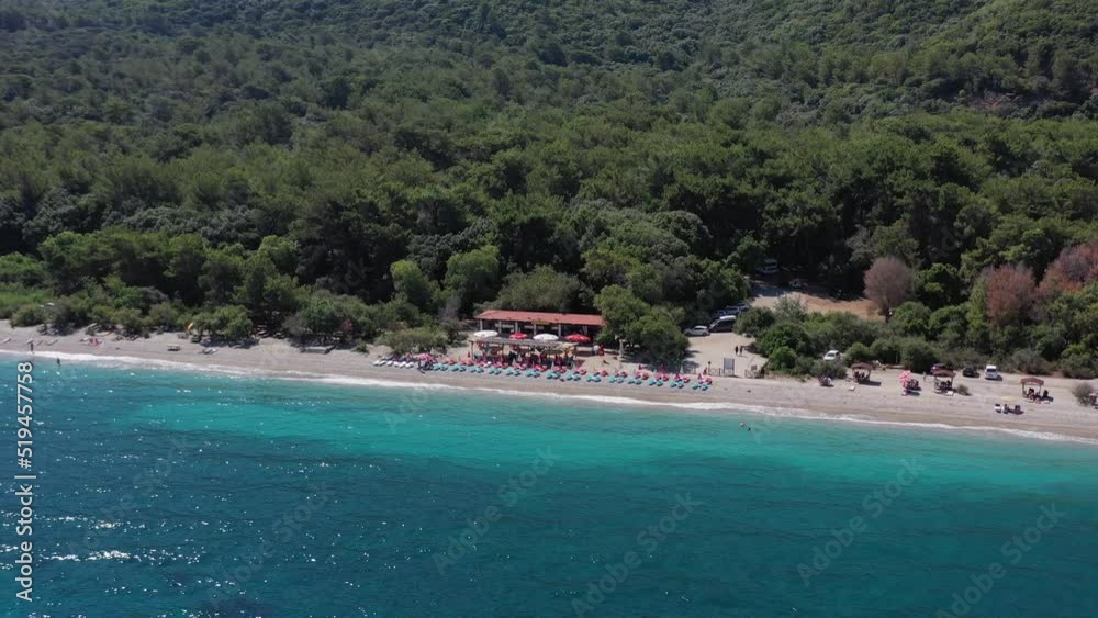 Forest drone video with sea and beach. Nature landscape drone video. Clear beach drone film. Forest drone video with sea and beach. Nature landscape drone video. Clear beach drone film.