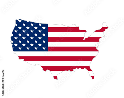 USA Map Flag Vector Illustration. Map outline with Flag of the United States of America, US. Map USA Flag on the white background