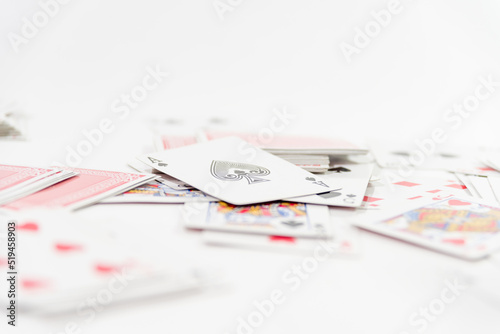 cards of both colors scattered on the table